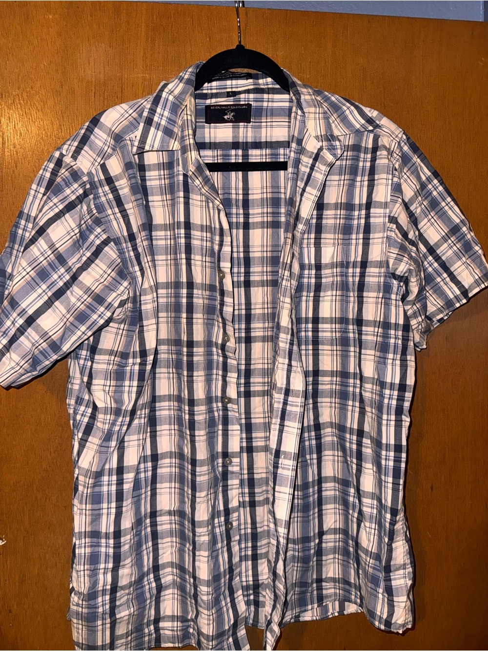 Beverly Hills Polo Club White and Blue Plaid Short-Sleeve Button-Down Shirt